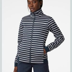 Sporty Helly Hansen Women's Navy and White Striped Crew Fleece Jacket size Small
